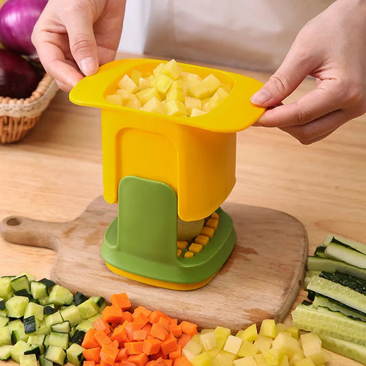 2-in-1 Vegetable Chopper Dicing Slitting Tool Hand Pressure Potato Carrot Onion Dicer Slicer Chopper Chips Cutting Box Gadgets