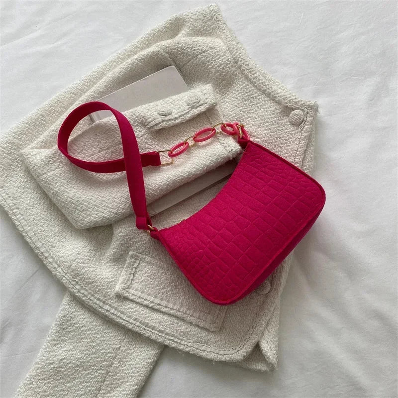 Wool Fiber Small Square Bag New Korean Style Fashion Stone Pattern Shoulder Creative Bag for Women