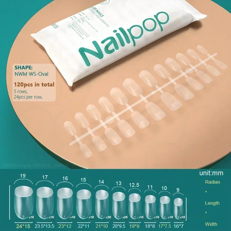 NAILPOP 120pcs Fake Nails Full Cover Press on Nails Coffin Soft Gel American Pose Capsule False Nail Tips for Extension System