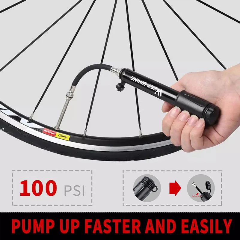 WEST BIKING 100Psi Mini Bike Pump Aluminum Alloy Bicycle Hand Air Pump Tire Inflator Schrader Presta Valve MTB Road Cycling Pump