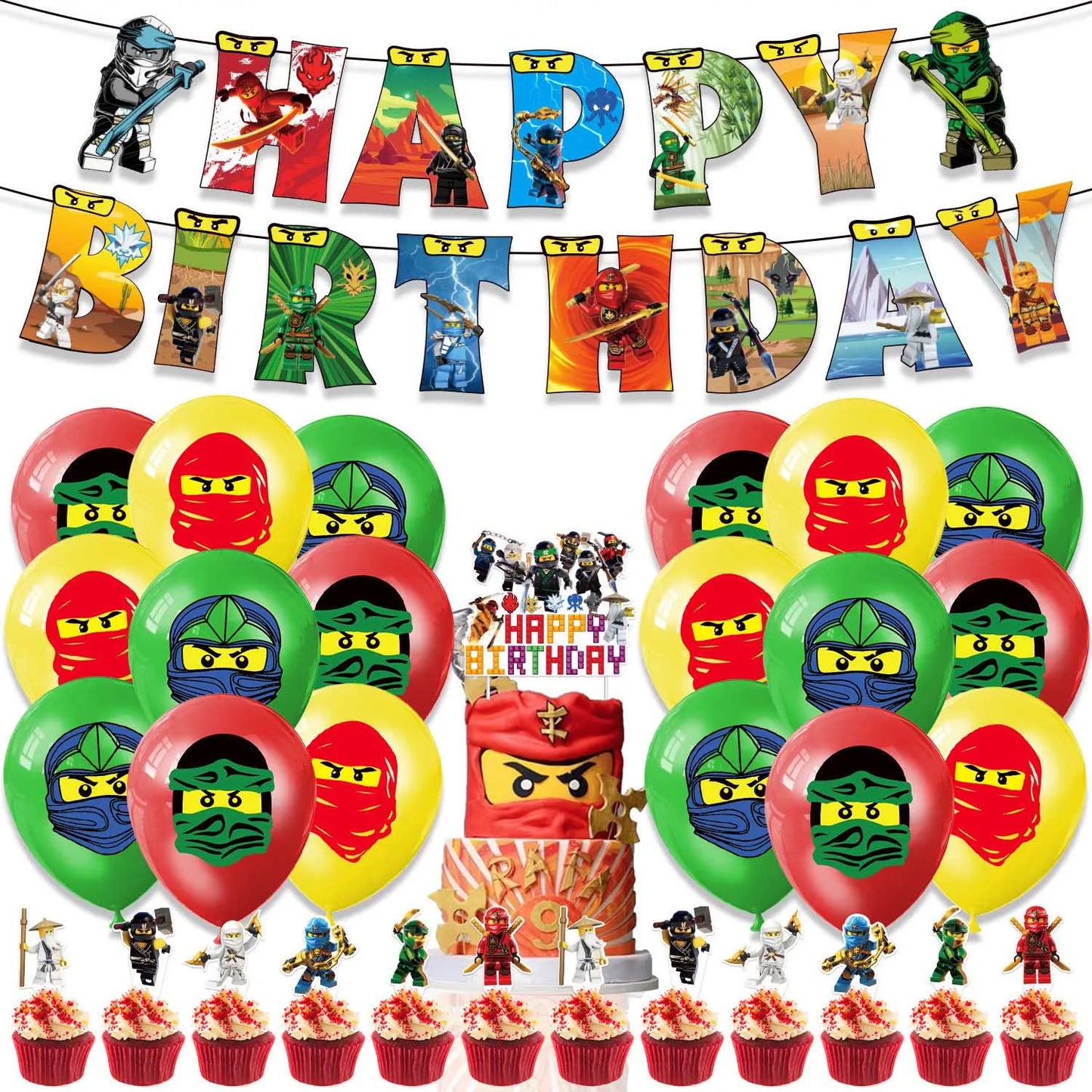 Cartoon Ninja Birthday Decorations  Paper Tableware Plate Cup Tablecloth Foil Ballons Kids Banner Cake Toppers Party Supplies