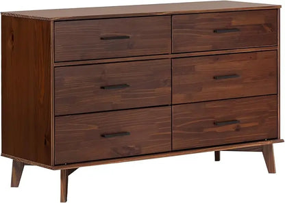 Walker Edison Modern 6-Drawer Dresser Bedroom Storage Organizer, 52 Inch, Walnut Finish