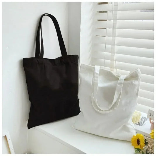 Large Capacity Black White Canvas Shoulder Tote Bag Folding Eco Cotton Handbag Reusable DIY Shoulder Bag Shopping Bag