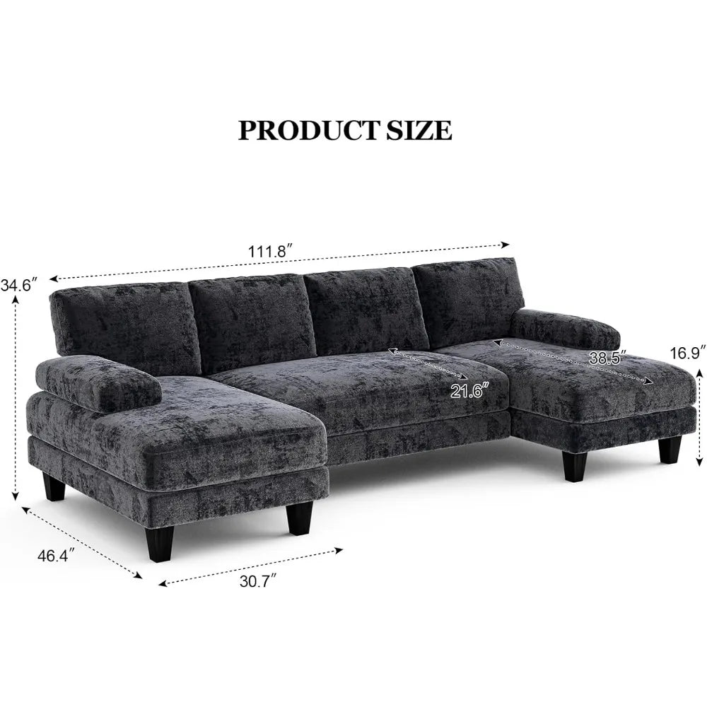 U Shaped Sectional Couches for Living Room, 111 Inch Modular Sofa with Double Chaise, Large Lounge Couch for Apartment