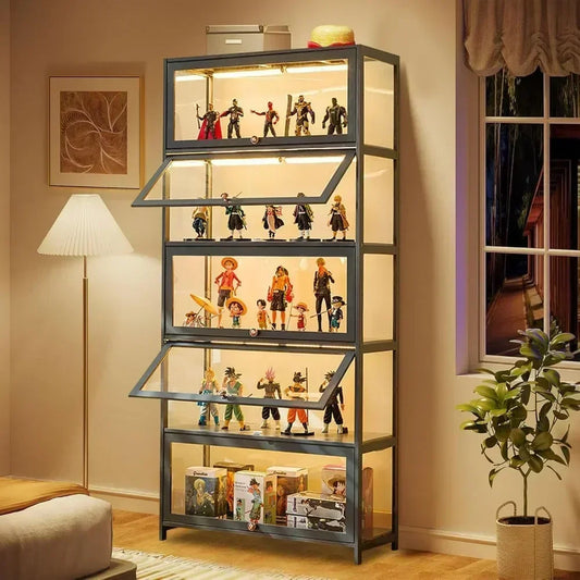 Display Cabinet, 5-Tier Tall Bookcase with Adjustable Shelves, Collectibles Toy Organizers Rack & Display Shelf, Bookshelf