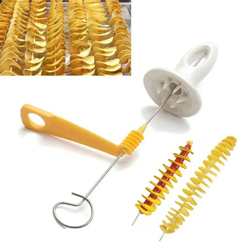 Spiral Potato Cutter With 4 Stainless Steel Sticks Spiralizer Chips Maker Manual Twisted Potato Slicer Kitchen Gadgets