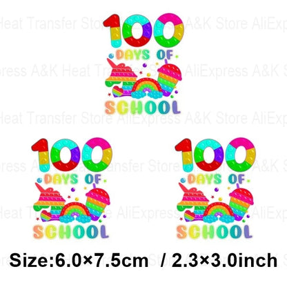 100 Days Of School Kids Thermo Stickers T-Shirt Diy Dinosaur Apple Owl Heat Transfer Boy Girls Iron On Heat Patch Decals