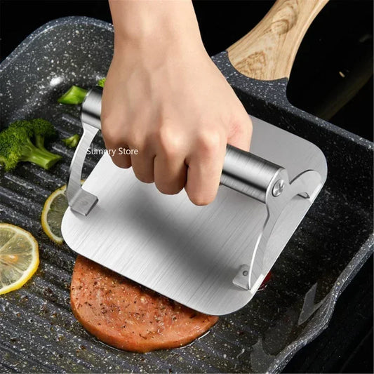 Stainless Steel Meat Press Barbecue Iron Plate Squid Steak Hamburger Household Commercial Manual Cake Press Meat Press