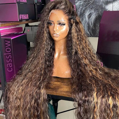 Highlight Wig Human Hair Ombre HD Lace Wig 13x6 Human Hair Deep Wave Frontal Wig Brazilian 13x4 Water Wave Curly Wigs For Women