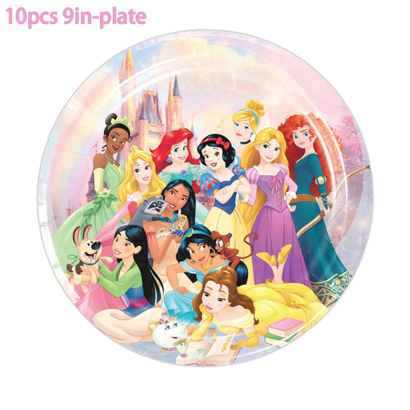 Disney Princess Party Disposable Tableware Set Plate Cup Napkin Disney Princess Birthday Party Decorations Supplies Girs Favor