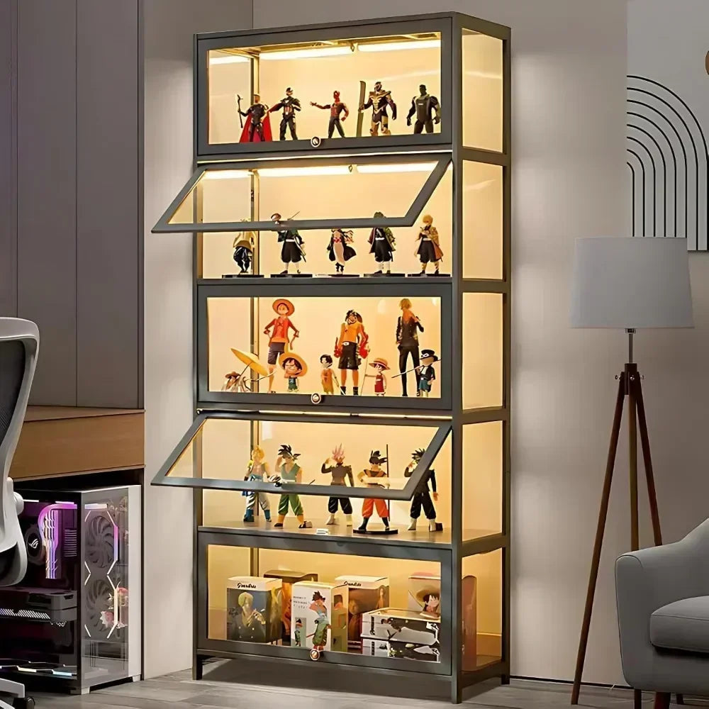 Display Cabinet, 5-Tier Tall Bookcase with Adjustable Shelves, Collectibles Toy Organizers Rack & Display Shelf, Bookshelf