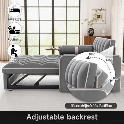 3 in 1 Sleeper Sofa Bed - Convertible Love Seat Couch with Side Table, Tufted Futon Sofa w/Pullout Bed, Adjustable Backrest