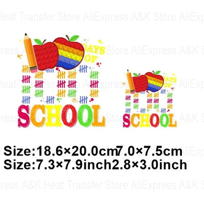 Happy 100 Days of School Heart Transfer Patches Iron On Clothing Kids Boy Rainbow DIY Washable Patches On Clothes Decals Decor