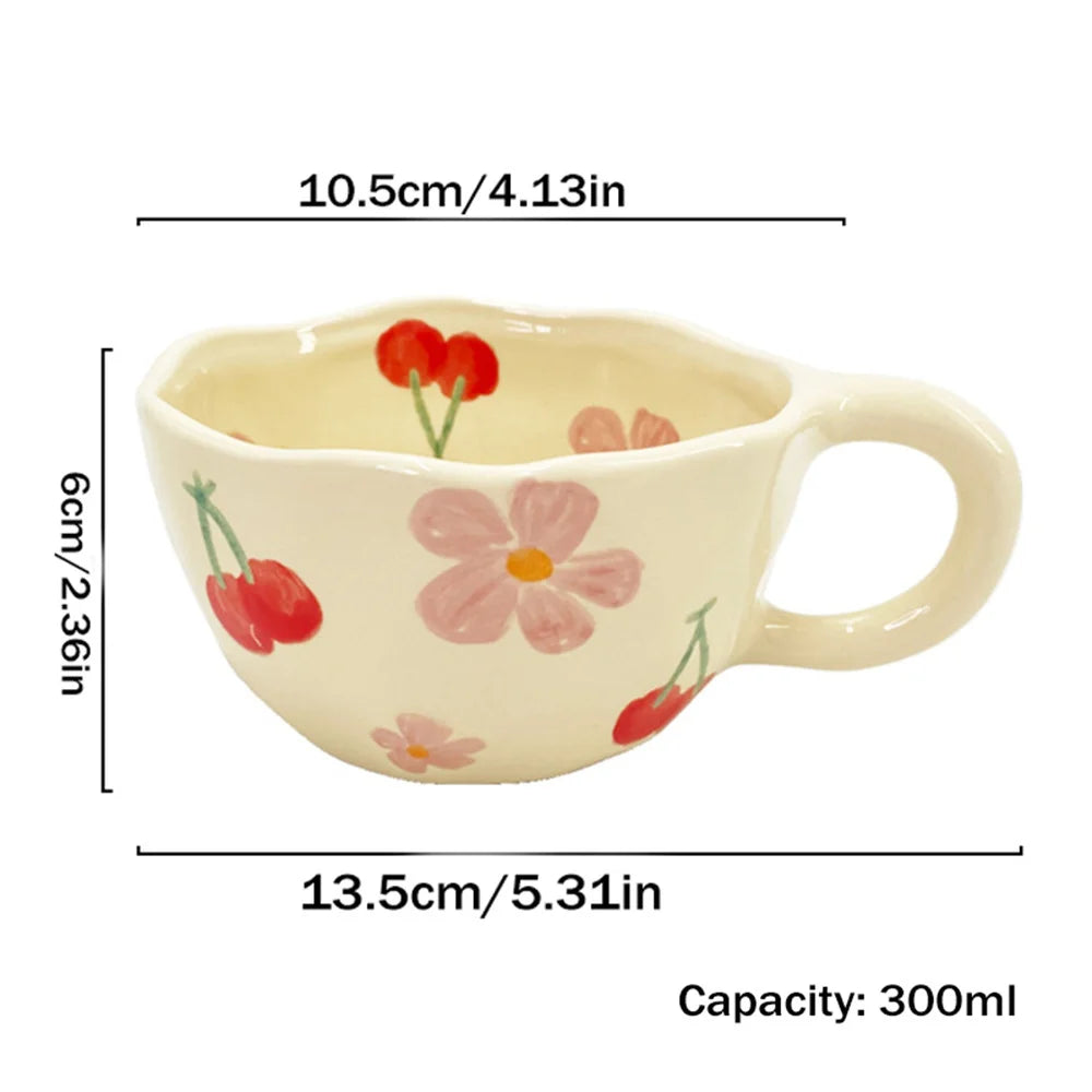 Ceramic Mugs Coffee Cups Hand Pinched Irregular Flower Milk Tea Cup ins korean style Oatmeal Breakfast Mug Drinkware Kitchen