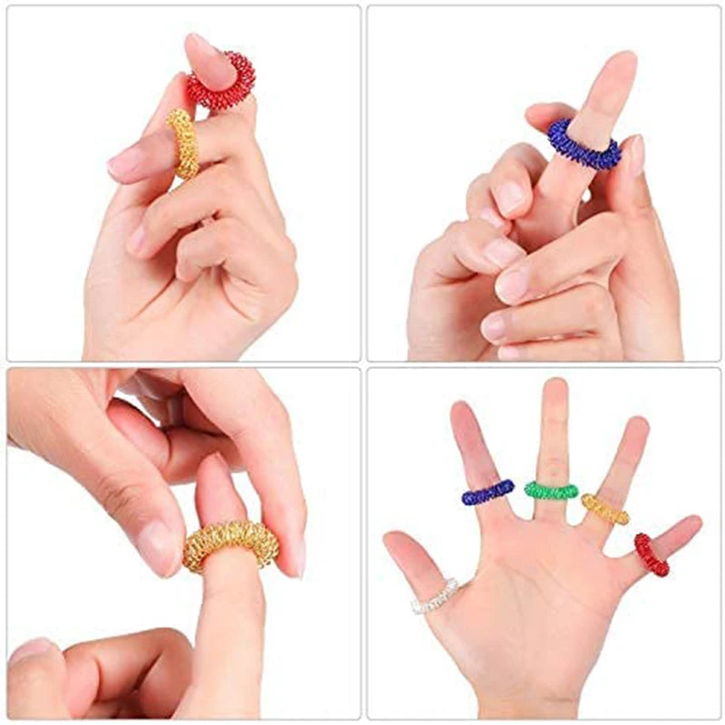 10pcs Finger Rings Set for Teens  Adults Stress Reducer Massager Stress Relief Fidget Toys Acupressure Rings Spiky Sensory