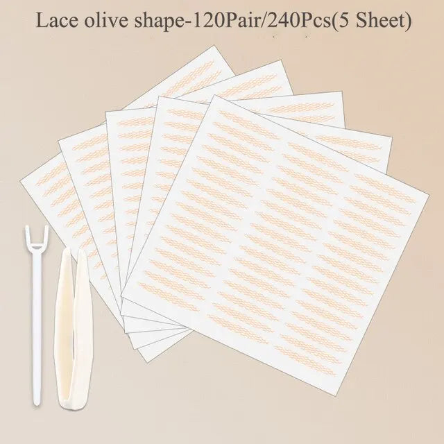 240Pcs Double Fold Eyelid Tape Sticker Lace Nature Clear Beige Stripe Self-adhesive Natural Eye Makeup Make Up With Tool New