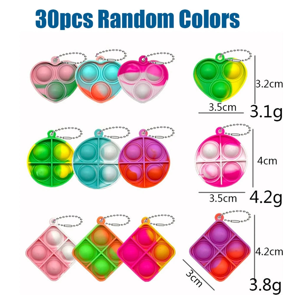 30PCS Pop Fidget Toys Mini Pop Keychains Toddler Toys Fidgets Pack Sensory Toys Bulk Packs Reduce Pressure Party Favors Gifts