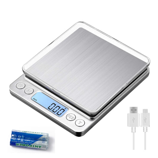 Digital Kitchen Scale 3000g/ 0.1g USB Charging with 2 Trays Home Mini Jewelry Pocket Scale with LCD Display Digital Food Scales