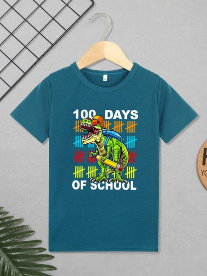 100 Days of School Boys Clothes Hipster Cool Dinosaur Print Cartoon Kids T Shirt Summer Street Casual Tops Toddler T-shirt