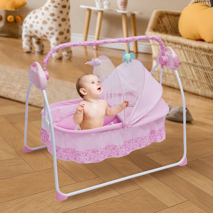 5 Gears Electric Baby Crib Cradle Bluetooth Auto-Swing Rocking Bassinet Sleep Bed Infant Rocker+Net Adjustable Nursery Furniture