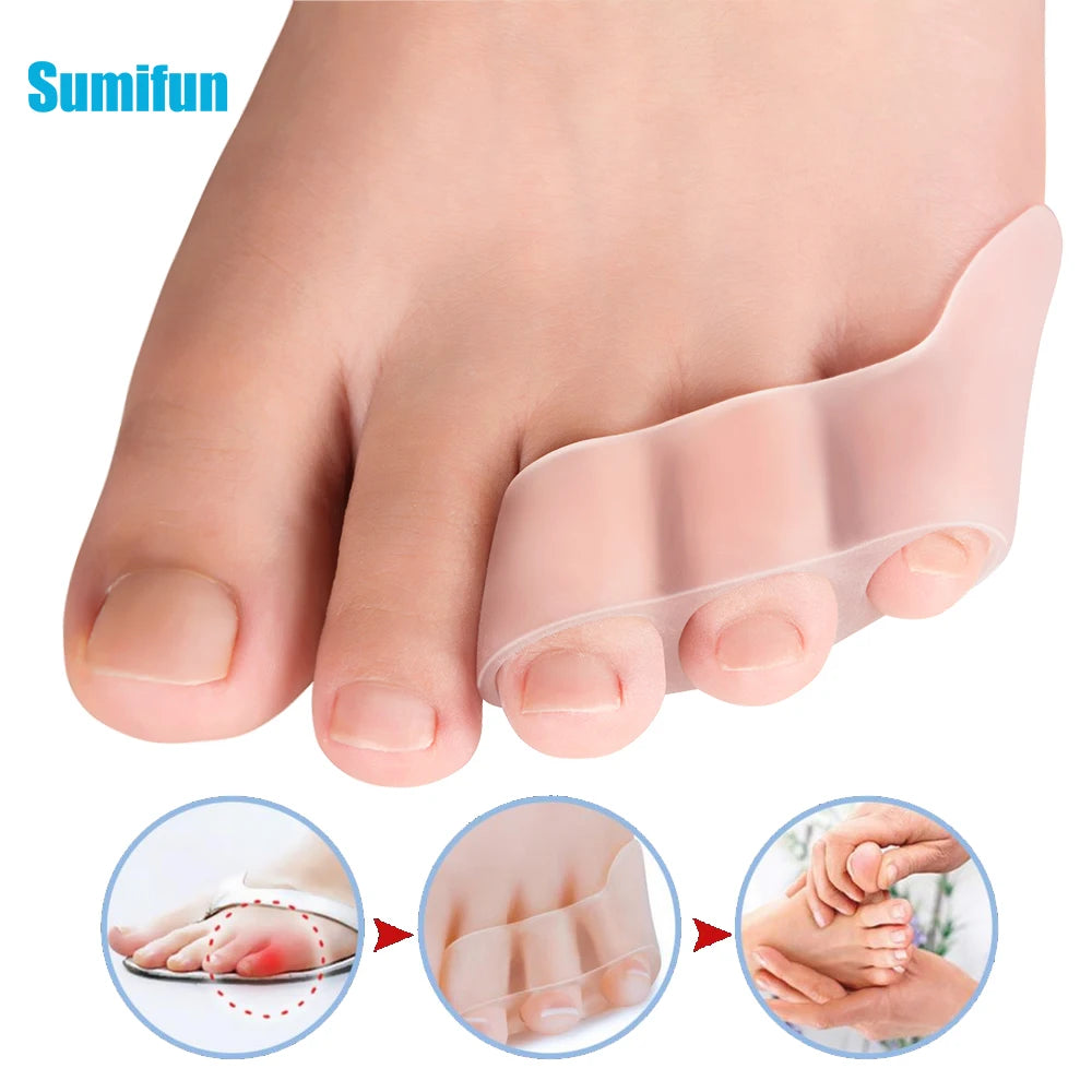 2pcs Transparent Silicone Gel Straightener Pain Relief Toe Protector Three-Hole Little Toe Bunion Foot Care Tools