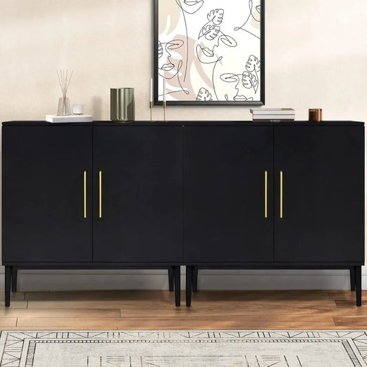 Set of 2 Black Side Storage Cabinet, Free Standing Cabinets, Wood Accent Cabinet with Doors,  Sideboard for Bedroom, Kitche