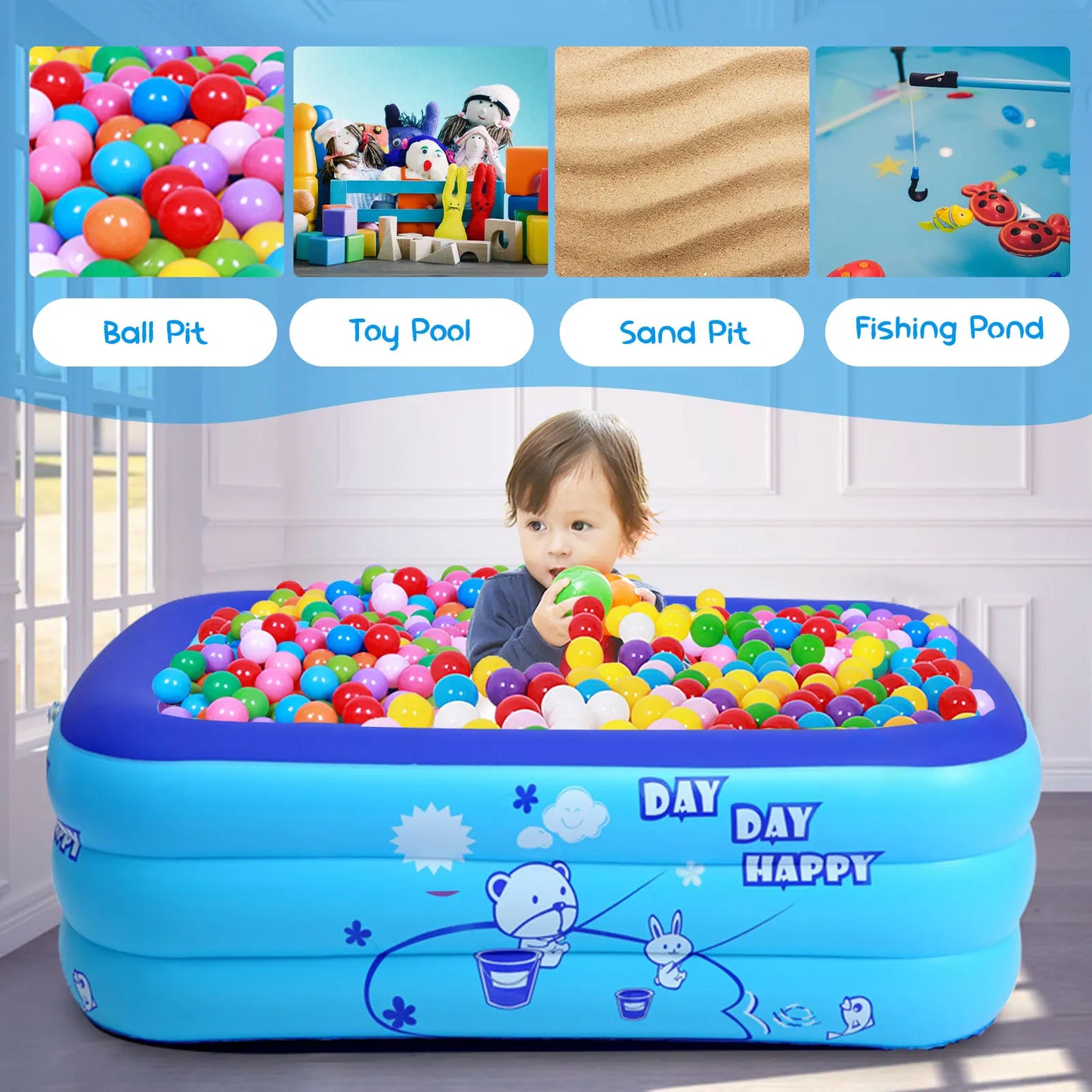 Thickening Inflatable Swimming Pool Family Summer Outdoor Water Play Pool Bathtub with Bubble Bottom for Kid Boy Girl Play Party