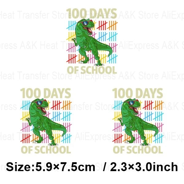 100 Days Of School Kids Thermo Stickers T-Shirt Diy Dinosaur Apple Owl Heat Transfer Boy Girls Iron On Heat Patch Decals