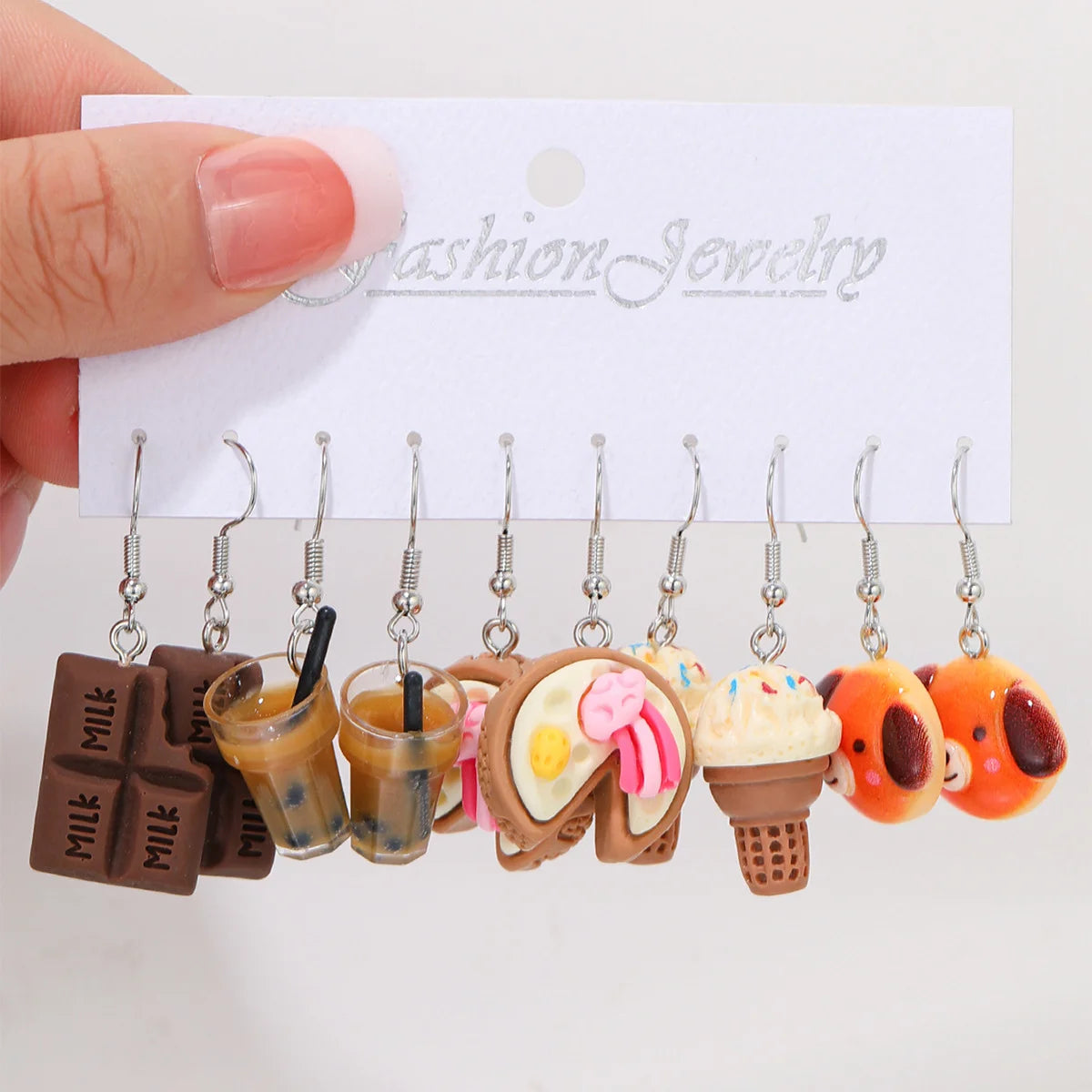 Fashion Sweet Fruit Drink Earrings Set for Women Cute Cartoon Food Ice Cream Donut Funny Resin Earrings Party Jewelry Gift New