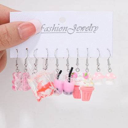 Fashion Sweet Fruit Drink Earrings Set for Women Cute Cartoon Food Ice Cream Donut Funny Resin Earrings Party Jewelry Gift New