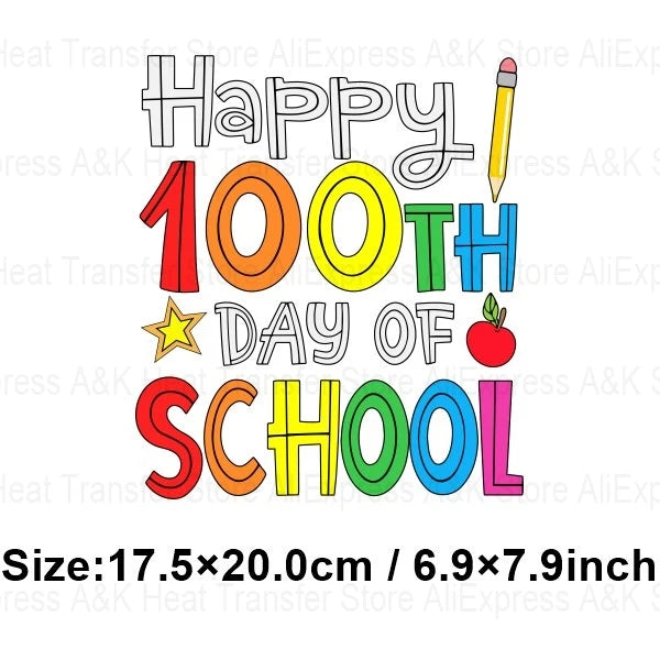 100 Days Of School Kids Thermo Stickers T-Shirt Diy Dinosaur Apple Owl Heat Transfer Boy Girls Iron On Heat Patch Decals