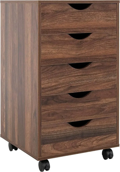 5 Drawer Chest, Wood Storage Dresser Cabinet with Wheels, Craft Storage Organization, Makeup Drawer Unit for Closet, Bedroom