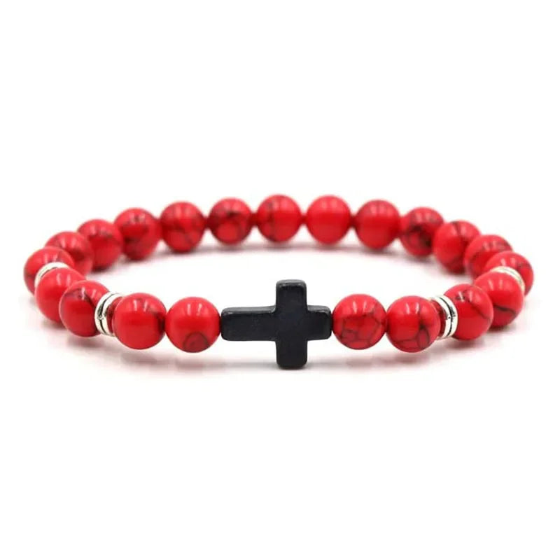 Prayer Men Natural Stone Wood Beads Rosary Hematite Cross Bracelets Onyx Meditation Bracelet Women Yoga Jewelry Homme Pulsera