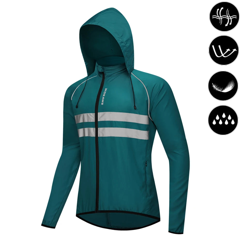 WOSAWE Cycling Windbreaker Men Packable Windproof Reflevtive Jacket Running Biking Hiking Riding Wind Coat MTB Bicycle Jersey