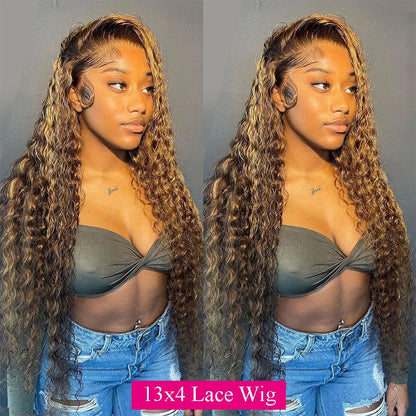 Highlight Wig Human Hair Ombre HD Lace Wig 13x6 Human Hair Deep Wave Frontal Wig Brazilian 13x4 Water Wave Curly Wigs For Women