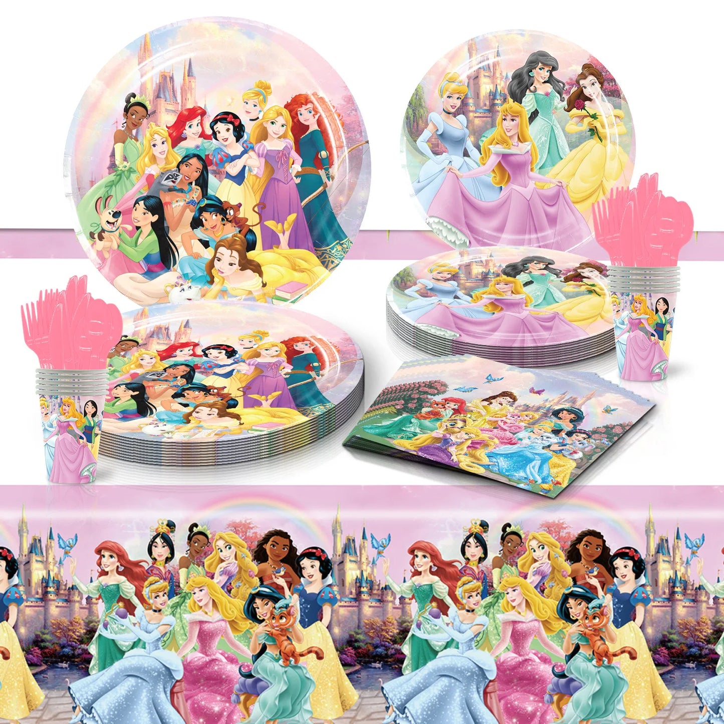 Disney Princess Party Disposable Tableware Set Plate Cup Napkin Disney Princess Birthday Party Decorations Supplies Girs Favor