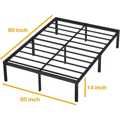 Bed Frame 14 Inch High Max 1000 Pound Heavy Duty Sturdy Metal Steel Queen Size Platform No Box Spring Needed Black