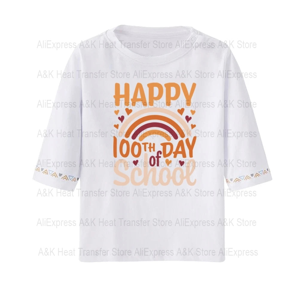 Happy 100 Days of School Heart Transfer Patches Iron On Clothing Kids Boy Rainbow DIY Washable Patches On Clothes Decals Decor