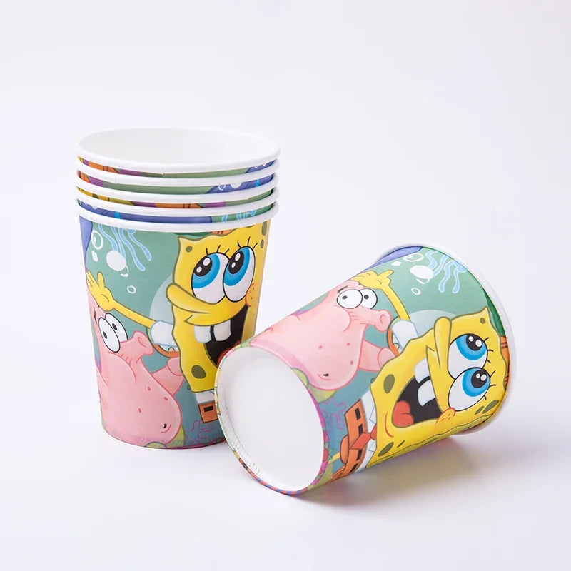 Cartoon Spongebob Theme Kids Birthday Plates Cups Napkins Disposable Tableware Supplies child Baby Birthday Party Decoration Set