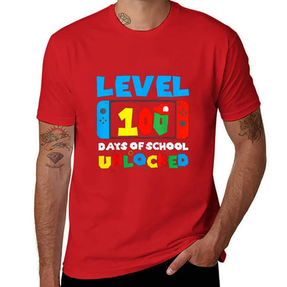 Level 100 Days Of School Unlocked Video Games Boys ghirl Gamer T-Shirt T-Shirt vintage clothes fruit of the loom mens t shirts