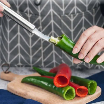 Practical Chili Pepper Core Remover Stainless Steel Green Pepper Seeded Removers Knife Kitchen Vegetable Slicer