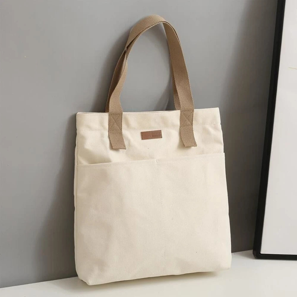 1Pc Women's Tote Bag Canvas Sewing Thread Large Capacity Advanced Sense Handbag Convenient Practical Female's Commuter Bag