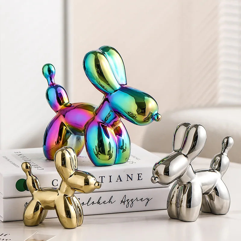 11cm Mini Ceramic Balloon Dog Abstract Ornament Creative Sculpture Study Room Statue Home Office Accessories Festival Decoration