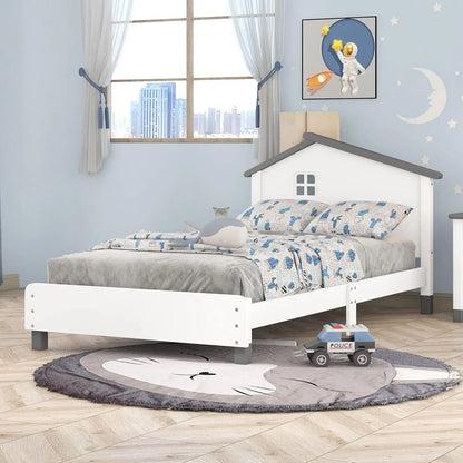 Bed Frame, Twin Size Wood Platform Bed Frame, with House-Shaped Headboard for Boys Girls Kids Toddle, Children Beds