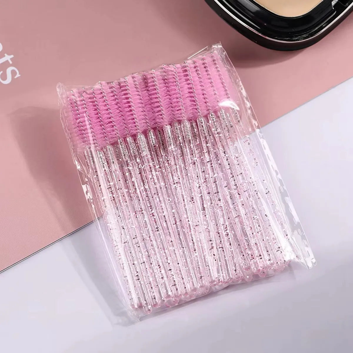 CNKESS 50pcs Disposable Eyelash Brushes Extension Crystal Eyebrow Brush Mascara Wand Eye Lashes Cosmetic Tool Set Makeup Beauty