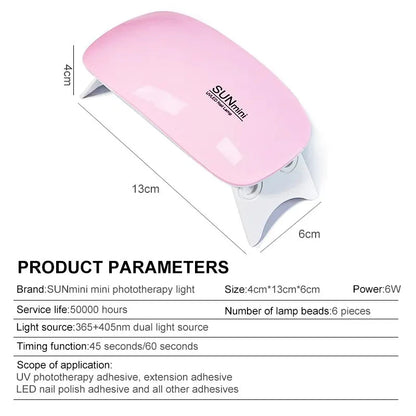 1PC 6W Mini Nail Dryer Machine Portable 6 LED UV Manicure Lamp Home Use Nail Lamp For Drying Polish Varnish With USB Cable