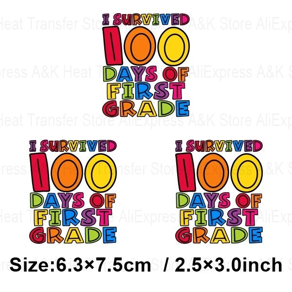 100 Days Of School Kids Thermo Stickers T-Shirt Diy Dinosaur Apple Owl Heat Transfer Boy Girls Iron On Heat Patch Decals