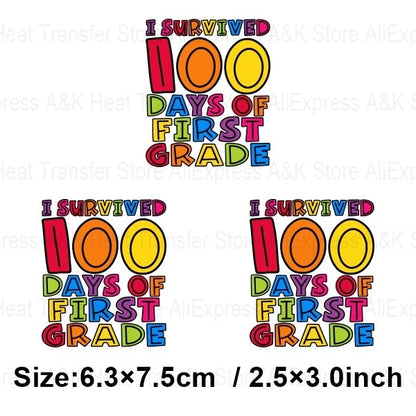 100 Days Of School Kids Thermo Stickers T-Shirt Diy Dinosaur Apple Owl Heat Transfer Boy Girls Iron On Heat Patch Decals