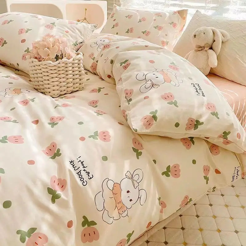 Ins Style Bedding Set Fashion Solid Color Washable Duvet Cover Without Comforter Pillowcases Sheet for Student Soft Home Textile