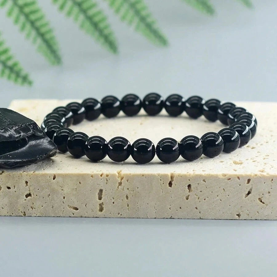 Nature Onyx Bracelet With Stone for Men Natural-Stone Shiny Black Obisidian Handmade-Bracelet Yoga Meditation Jewelry